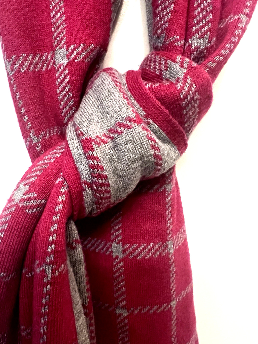 COACH of New York Signature Pink & Gray Plaid Reversible Wool & Cotton Scarf